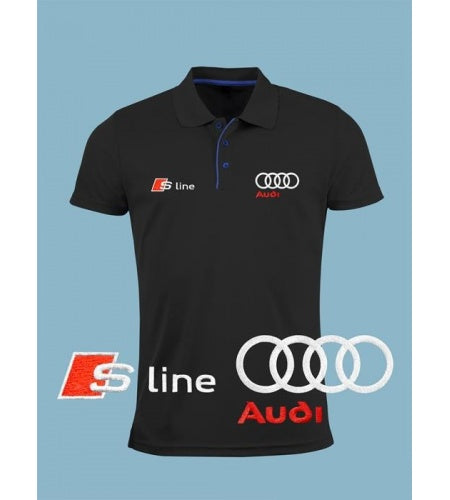 Audi S Line Polo Shirt | Embroidered Logo | Black Blue White Red | Short Sleeve | Slim T Shirt Auto Car | Mens Clothing |Accessories