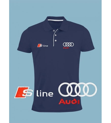 Audi S Line Polo Shirt | Embroidered Logo | Black Blue White Red | Short Sleeve | Slim T Shirt Auto Car | Mens Clothing |Accessories