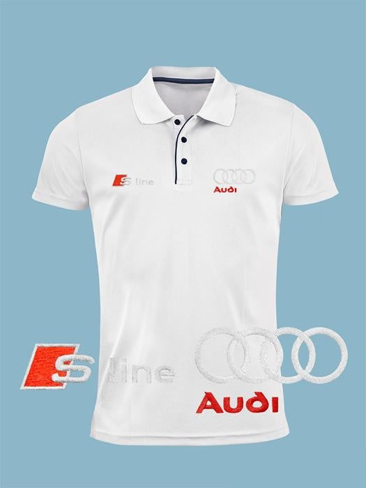 Audi S Line Polo Shirt | Embroidered Logo | Black Blue White Red | Short Sleeve | Slim T Shirt Auto Car | Mens Clothing |Accessories