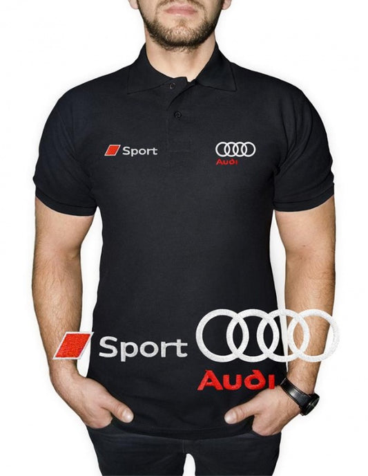 Audi Sport Polo Shirt Casual | Cotton T Shirt | Embroidered Logo Auto Car | Short Sleeve | Black Blue White Red | Mens Clothing Accessories