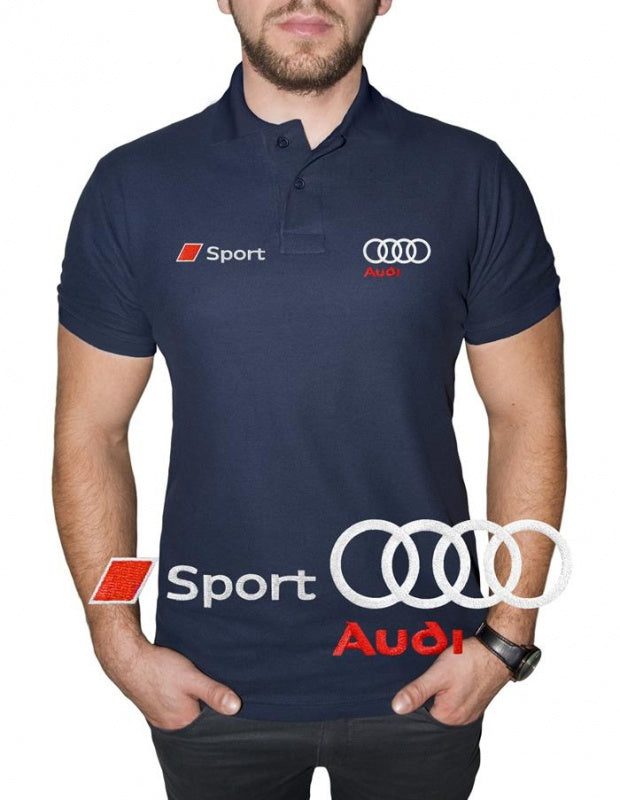 Audi Sport Polo Shirt Casual | Cotton T Shirt | Embroidered Logo Auto Car | Short Sleeve | Black Blue White Red | Mens Clothing Accessories