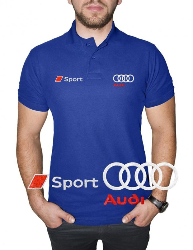 Audi Sport Polo Shirt Casual | Cotton T Shirt | Embroidered Logo Auto Car | Short Sleeve | Black Blue White Red | Mens Clothing Accessories