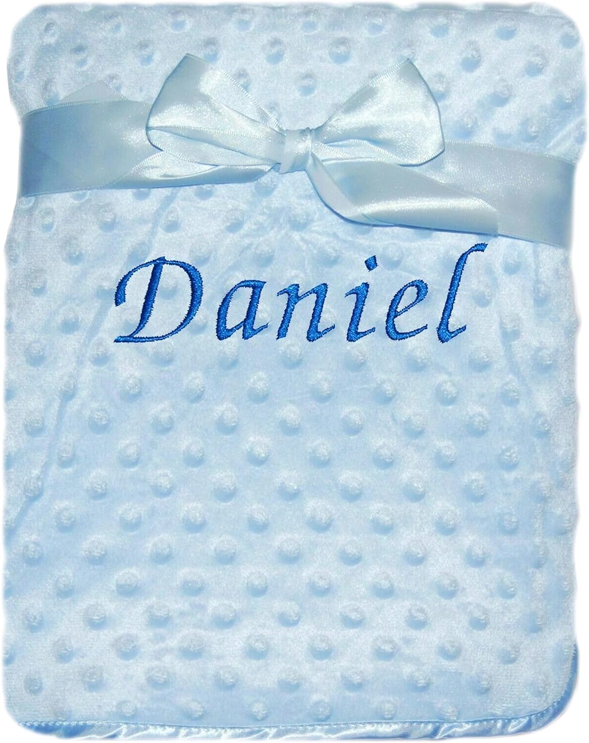 Baby Boy Girl Personalised Blanket Embroidered Name Bobble Pink Blue White Grey (White Bobble Blanket)