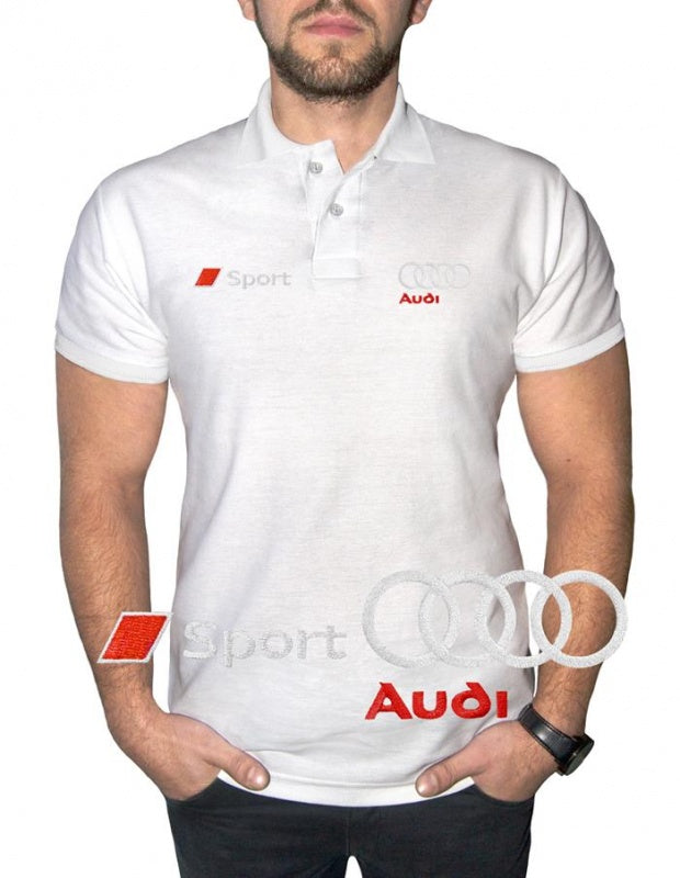 Audi Sport Polo Shirt Casual | Cotton T Shirt | Embroidered Logo Auto Car | Short Sleeve | Black Blue White Red | Mens Clothing Accessories