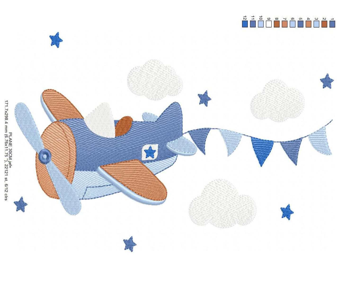 Plane embroidery designs - Airplane embroidery design machine embroidery pattern - Baby boy embroidery file - sky stars instant download