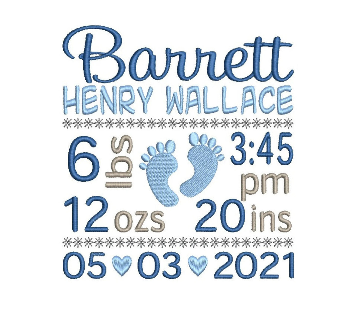 Birth Announcement Embroidery Design, Birth Template, Baby Feet, Machine Embroidery, Birth Stats, AM/PM, 3 Sizes, Instant Download