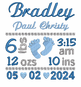 Birth Announcement Embroidery Design, Birth Template, Baby Feet, Machine Embroidery, Birth Stats, AM/PM, 3 Sizes, Instant Download