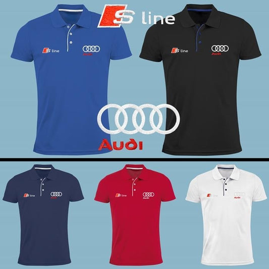 Audi S Line Polo Shirt | Embroidered Logo | Black Blue White Red | Short Sleeve | Slim T Shirt Auto Car | Mens Clothing |Accessories