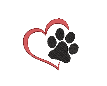 Paw with Heart Embroidery Design, 5 Sizes, Paw Dog Machine Embroidery Design, Paw Filled Stitch, Paw silhouette, Dog embroidery design