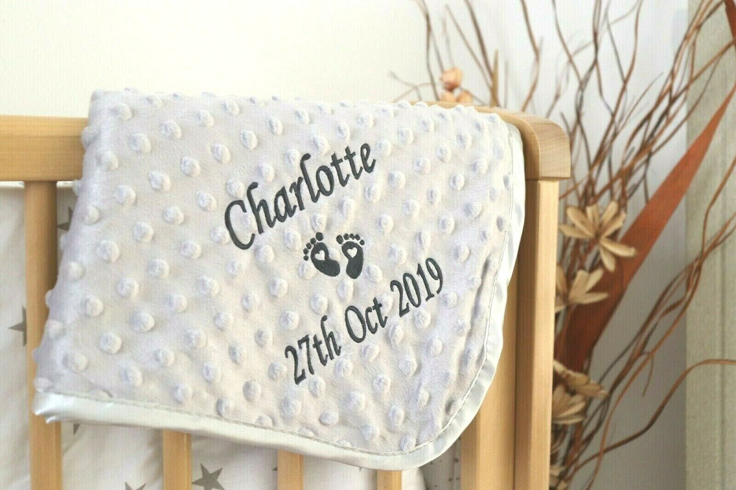 PERSONALISED BABY BLANKET EMBROIDERED SOFT BUBBLE ITALIC FONT BABY BOY GIRL GIFT