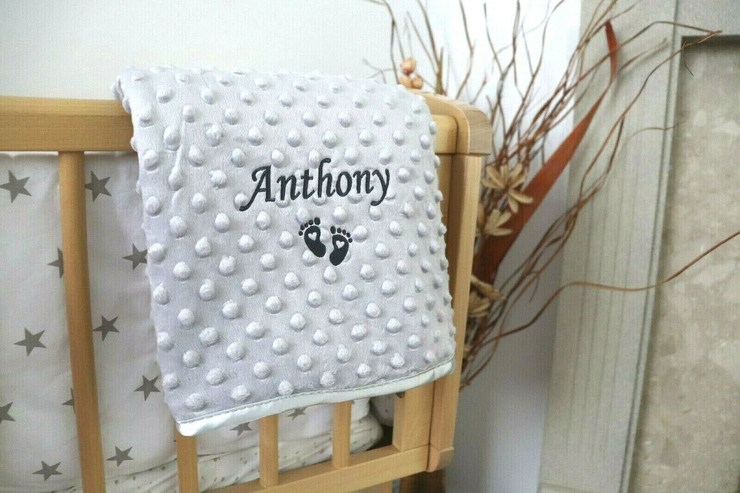 PERSONALISED BABY BLANKET EMBROIDERED SOFT BUBBLE ITALIC FONT BABY BOY GIRL GIFT