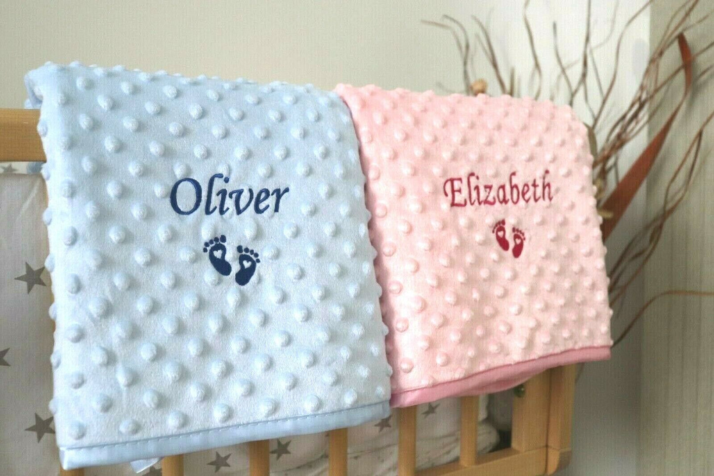 PERSONALISED BABY BLANKET EMBROIDERED SOFT BUBBLE ITALIC FONT BABY BOY GIRL GIFT