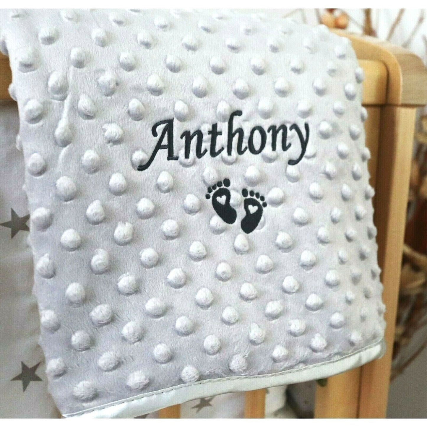 PERSONALISED BABY BLANKET EMBROIDERED SOFT BUBBLE ITALIC FONT BABY BOY GIRL GIFT